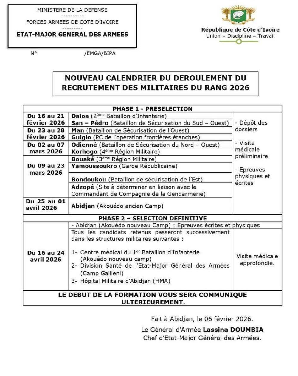 RECRUTEMENT MILITAIRE 2026 : VOICI LE NOUVEAU CALENDRIER