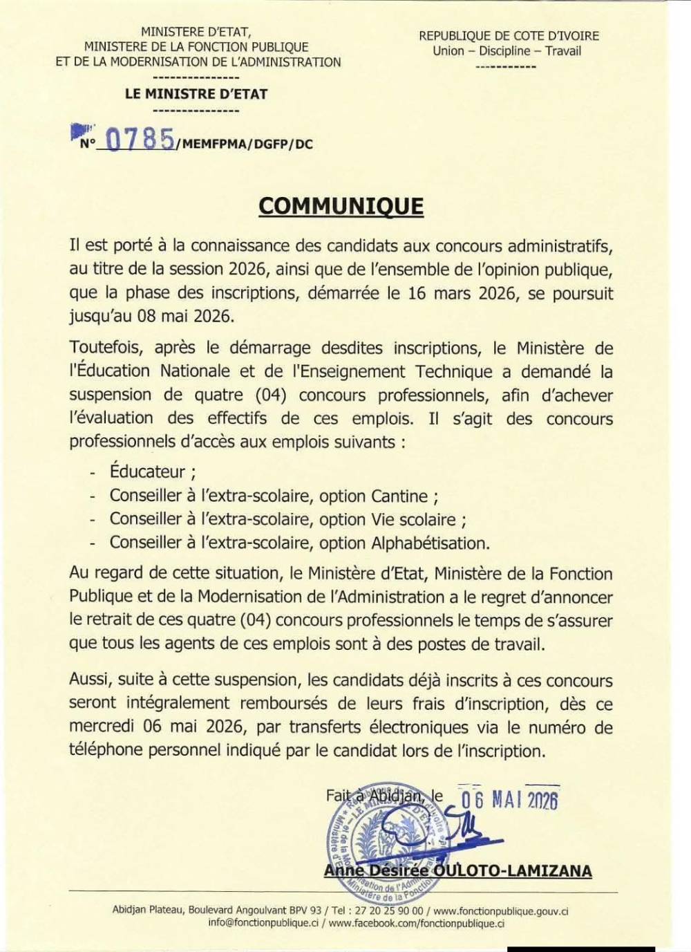 image FONCTION PUBLIQUE : 4 CONCOURS PROFESSIONNELS SUSPENDUS, LE SORT RESERVE AUX CANDIDATS INSCRITS